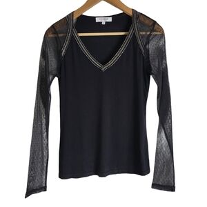 Morgan de Toi Black Sheer Sleeve Top